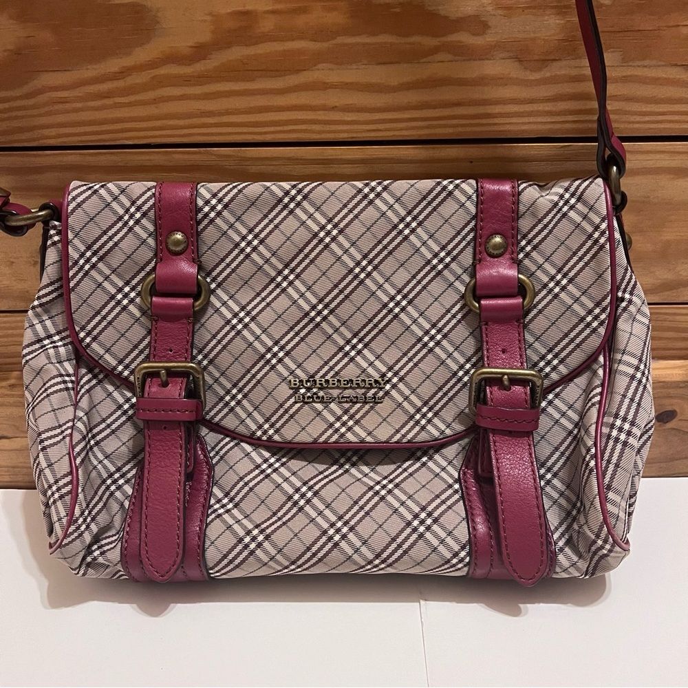 AUTHENTIC BURBERRY Blue Label Crossbody Bag Red Shoulder Check